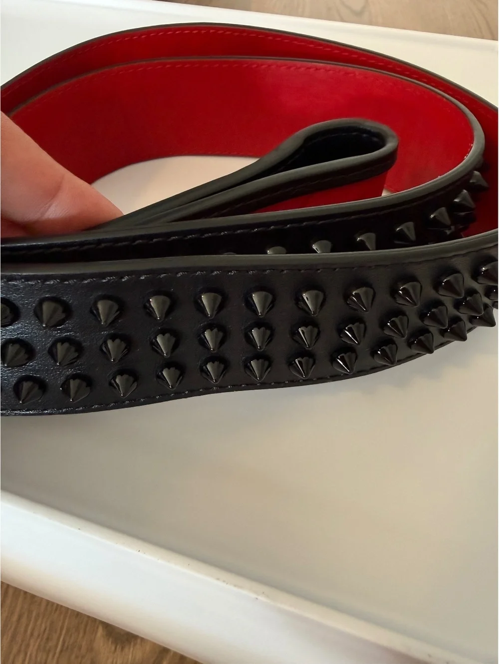 Christian Louboutin 110/44 Men's Black and Red Leather Studded Belt